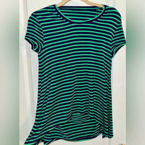 BCBG Navy/Green Striped Tee with Cut Out Open Back Size XS - Picture 3 of 9
